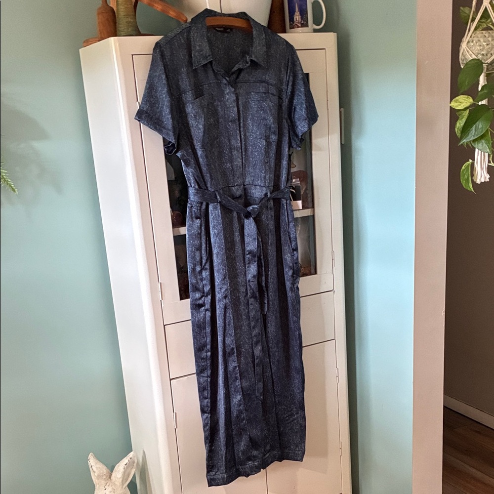 Simply Vera Vera Wang sz XL Cropped Romper Jumpsuit nwt Satiny Denim Look - Picture 2 of 12